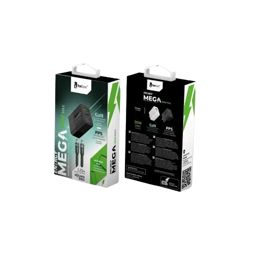 Cargador FOXBOX Gan Mega 30W con cable de 1.25m USB-C a USB-C